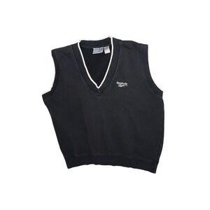 Reebok Golf Mens Black Sleeveless V Neck Cotton Sweatshirt Vest Athletic Size‎ M